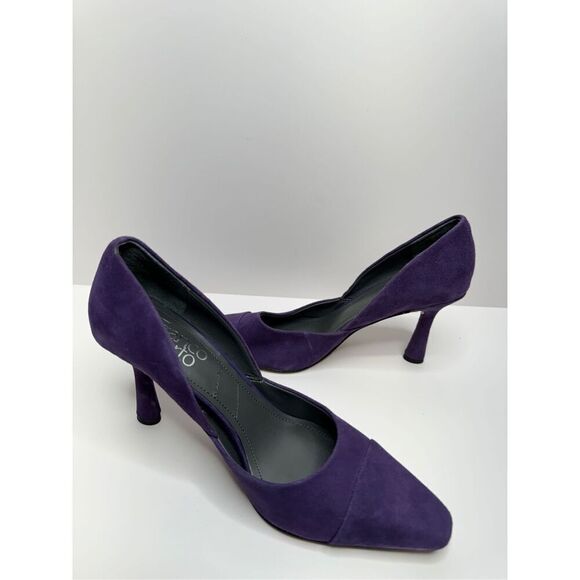 Franco Sarto Pumps Womens Size 9 Leather Suede Purple Slip On Casual Heels - Picture 5 of 12